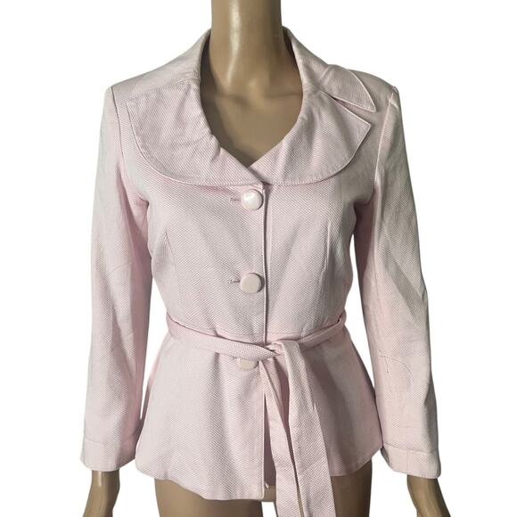 Sandro Pink Button-Up Belted Blazer Jacket Womens Small 3 Button - Picture 4 of 9